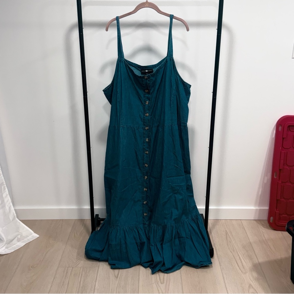 Flounced Chambray Maxi Dress